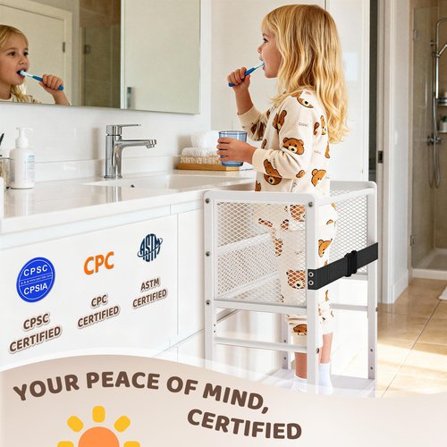 Toddler Kitchen Step Stool Adjustable Height Learning Standing Tower with Safety Feet, Steel Wood Kitchen Stool Helper for Kids, 1-3 Year Old Boy Girl Gifts