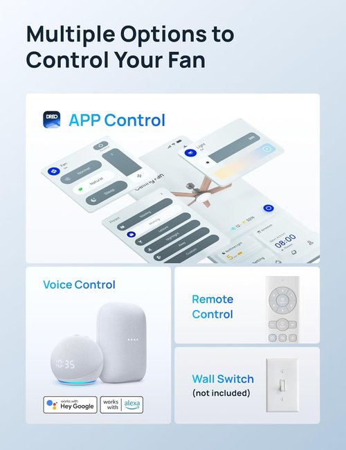 DREO Smart Ceiling Fan - 52 Inch with Dimmable LED Lights, 12 Speeds & Quiet DC Motor | Remote & Alexa Control