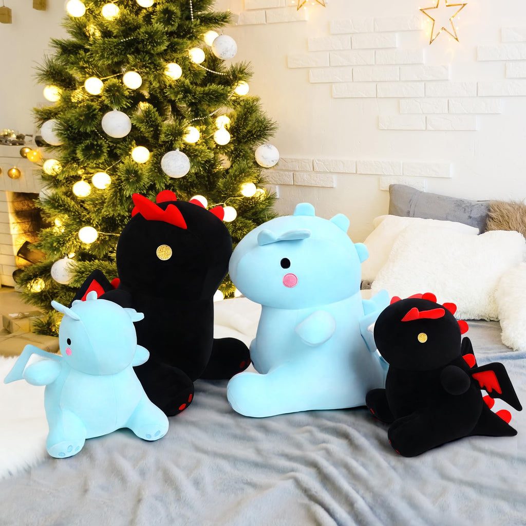 MIAOHAHA Cartoon Funny Plush 10in Dinosaur with Cute Wing, Soft Kids Plush Toy Pillow, Stuffed Animals Dinosaur Toy Gift for Kids and Girls (Black&Red,10in)