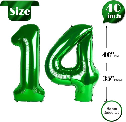 Green Number 14 Balloon - 40 Inch 14th Birthday Decorations for Boys & Girls | St. Patrick's Day Theme