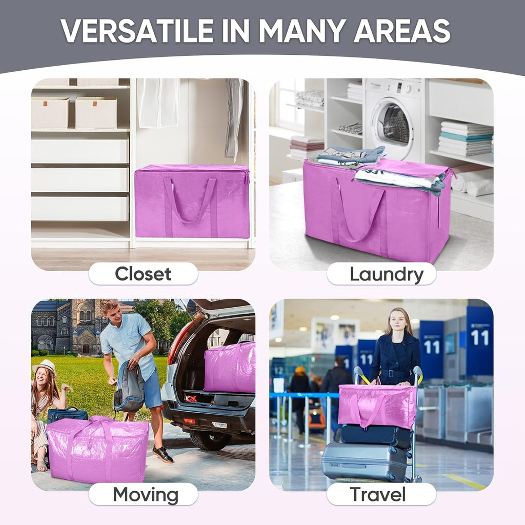 TICONN Extra Large Heavy-Duty Moving Bags - Durable Storage with Zippers & Handles | 2 Pack, Pink