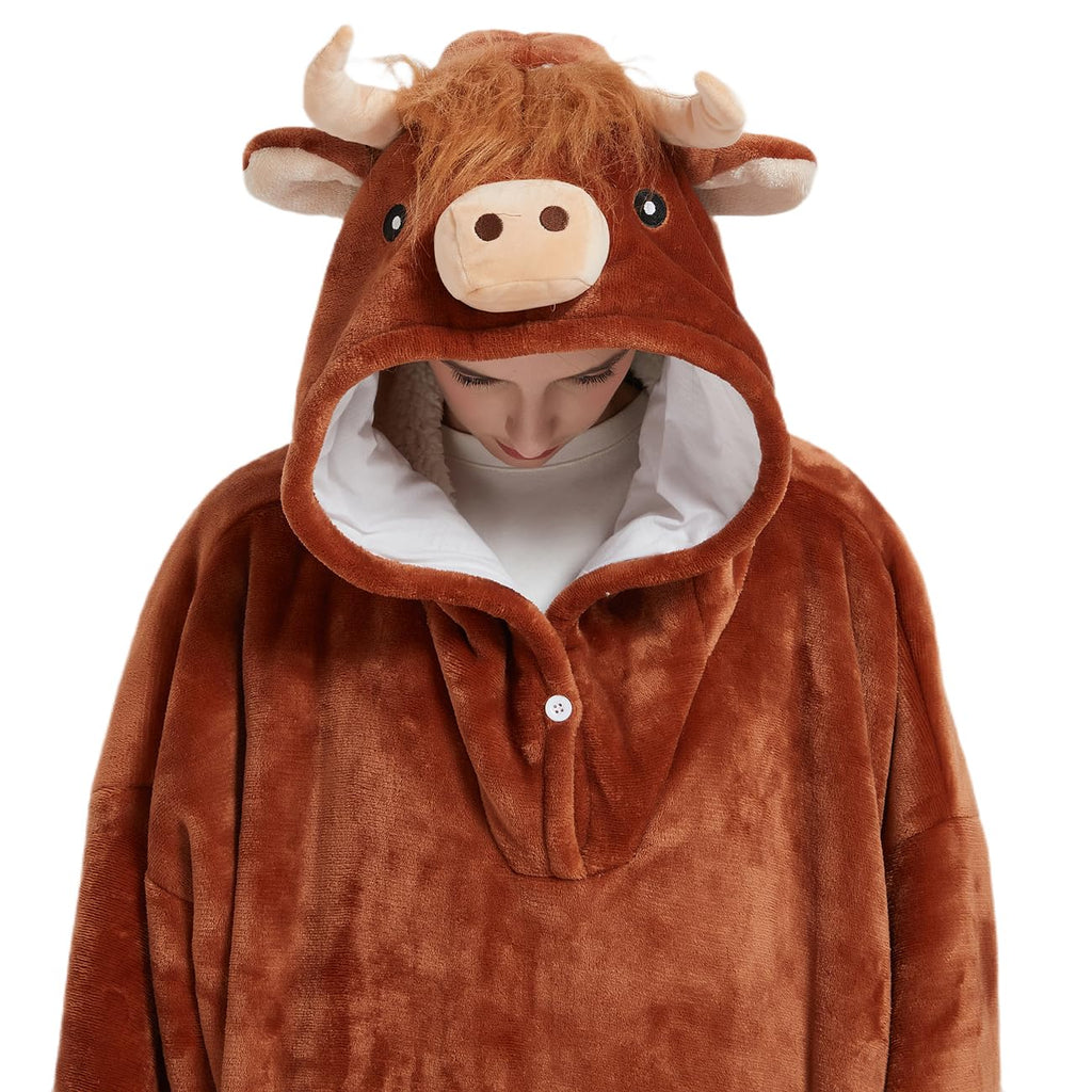 NAFLEAP Blanket Hoodie Women Wearable Blanket Adult Oversized Fleece Sherpa Christmas Sweatshirt Gift for Women, Brown cow adult