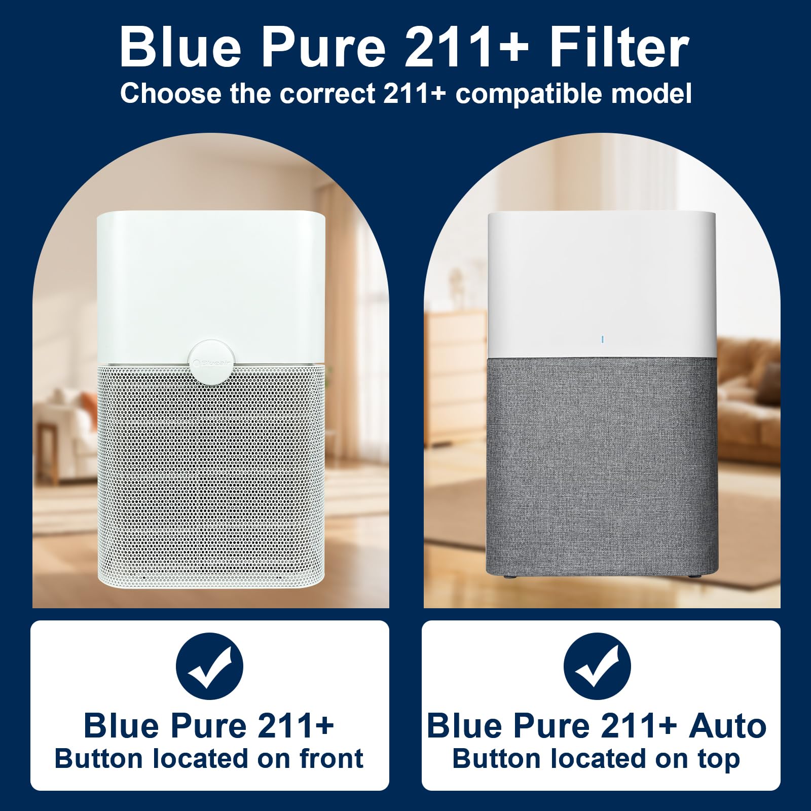 2 Pack 211+ Replacement Filter, Compatible with Blue Pure 211+ Auto Air Cleaner Purifier, 2 Stage Filtration System of H13 True and Activated Carbon Filter, for bedrooms, living rooms, and offices