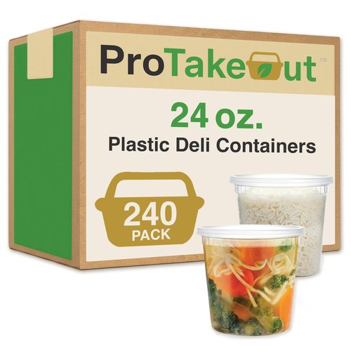 ProTakeOut 24oz [240 set] Heavy Duty Plastic Deli Container | BPA-Free Food Storage with Airtight Leak‑Proof Lids | Microwave, Freezer & Dishwasher Safe – Stackable, Bulk Reusable Soup & Meal Prep Tub