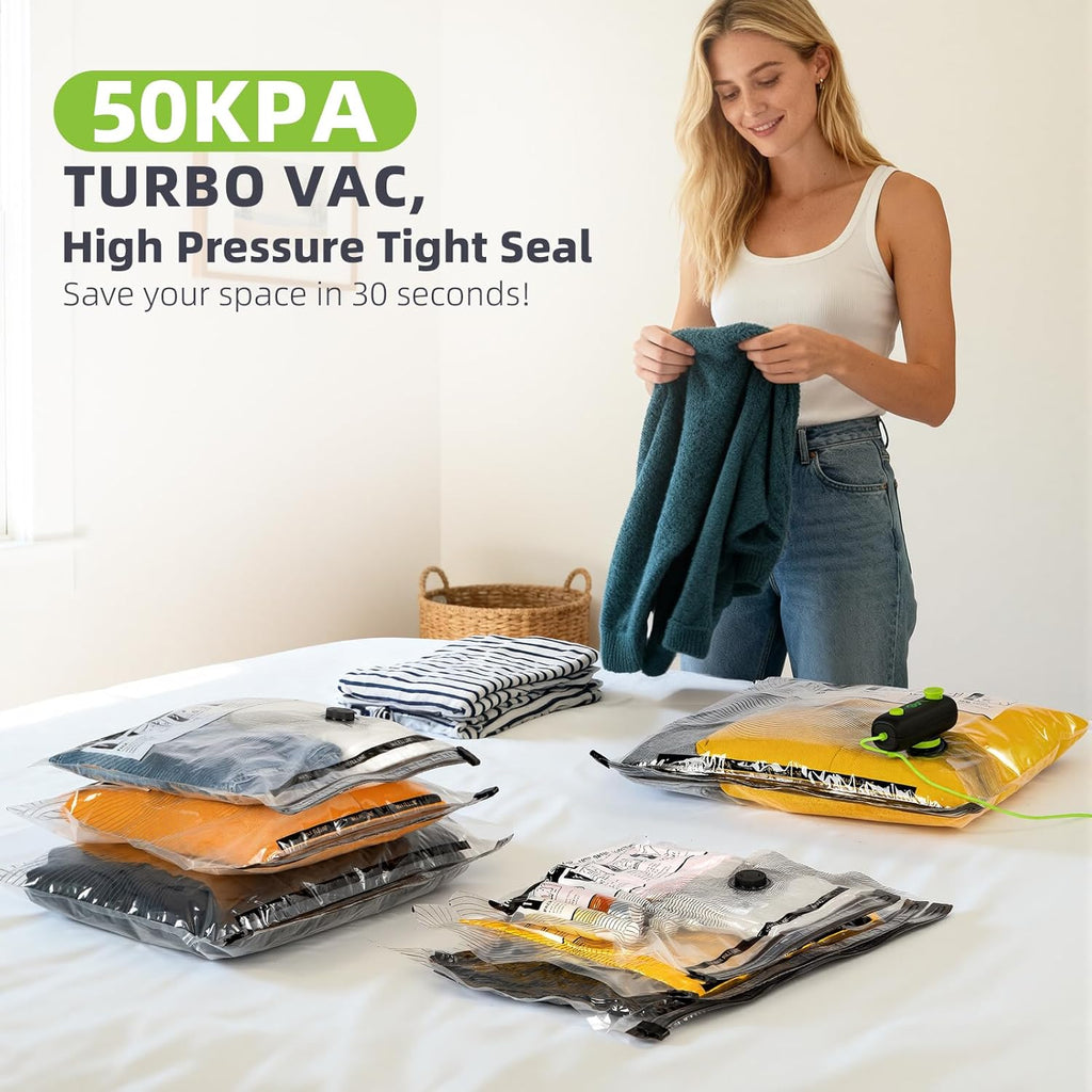 Skiennix Vacuum Bags for Travel - 18 Pack USB Electric Pump Seal Bags | Space Saver for Luggage