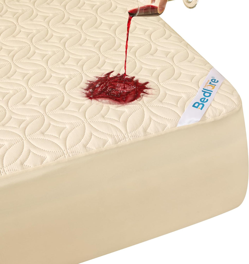 BEDLORE Waterproof Mattress Protector - Soft Breathable Twin XL Pad with Deep Pocket (Beige)