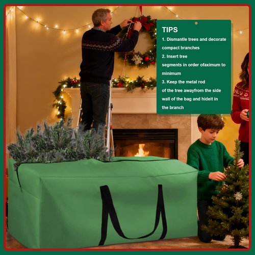 12ft Christmas Tree Storage Bag Extra Large 420D Tree Storage Bag for Disassembled Artificial Trees (Fits 7ft-12ft), Waterproof Double Zippers and Durable Handle, 68"L x 30"W x 20"H, Green,1 Pack