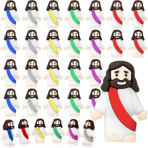 Draupnir Mini Rubber Jesus Figures - 30 Pcs in 6 Colors | Perfect for Easter Egg Stuffers & Religious Parties