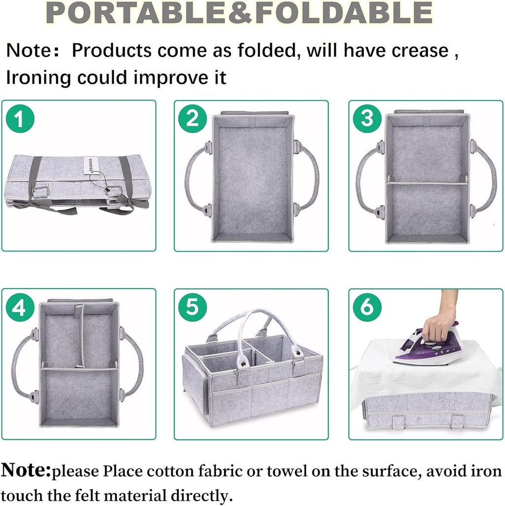 XUANGUO Baby Diaper Caddy Organizer - Portable Grey Nursery Storage Tote with Handle for Newborn Essentials