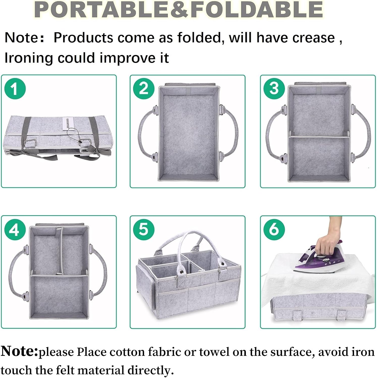 XUANGUO Baby Diaper Caddy Organizer - Portable Grey Nursery Storage Tote with Handle for Newborn Essentials