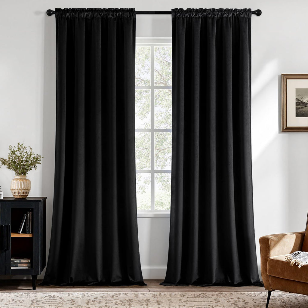 MIULEE Black Velvet Blackout Curtains 84 Inch Long Luxury Super Soft Thermal Insulated Window Curtains Room Darkening Drapes Rod Pocket Design for Bedroom Living Room Set of 2 Panels, W40 x L84 Inch