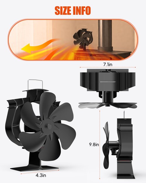 HIDALIFE Oscillating Wood Stove Fan - Heat Powered 6 Blade Auto-Spin & 60° Rotation for Wood/Pellet/Coal Stoves,Big Size Fireplace Burner Fan - Silent Operation,Overheat Protection
