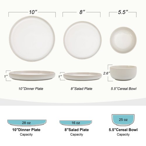 Frewinky Ceramic Dinnerware Sets for 4, Round Reactive Glaze Porcelain Plates and Bowls Sets, Scratch Resistant Modern Dishes Set, Dishwasher & Microwave Safe, Service for 4-White