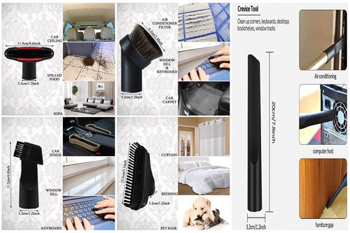 Universal Vacuum Attachments Hardfloor Brush and Replacement Accessories for Vacuum Cleaners - Horsehair Hardwood Floor Attachments and Vacuum Hose Adapter Kit - Vacuum Attachments for Car Detailing
