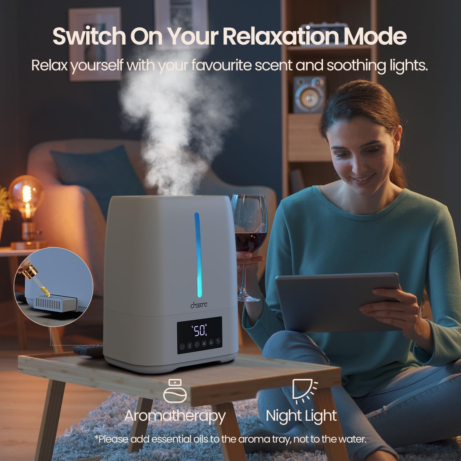 Top Fill Ultrasonic Humidifier by [Brand Name] - Cool & Warm Mist for Large Rooms | Smart Humidity Control & Aroma Diffuser