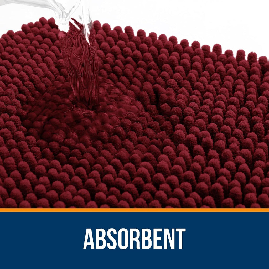 OLANLY Bathroom Rugs - Extra Soft Chenille Bath Mats | Quick-Dry, Machine Washable, 30x20, Burgundy