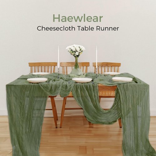 10PCS Sage Green Cheesecloth Table Runner 120*35ft Boho Gauze Fabric Cheese Cloth Table Runner Comes with 10 Cloth Napkins Runner for Romantic Wedding Birthday Shower Party Table Decoration
