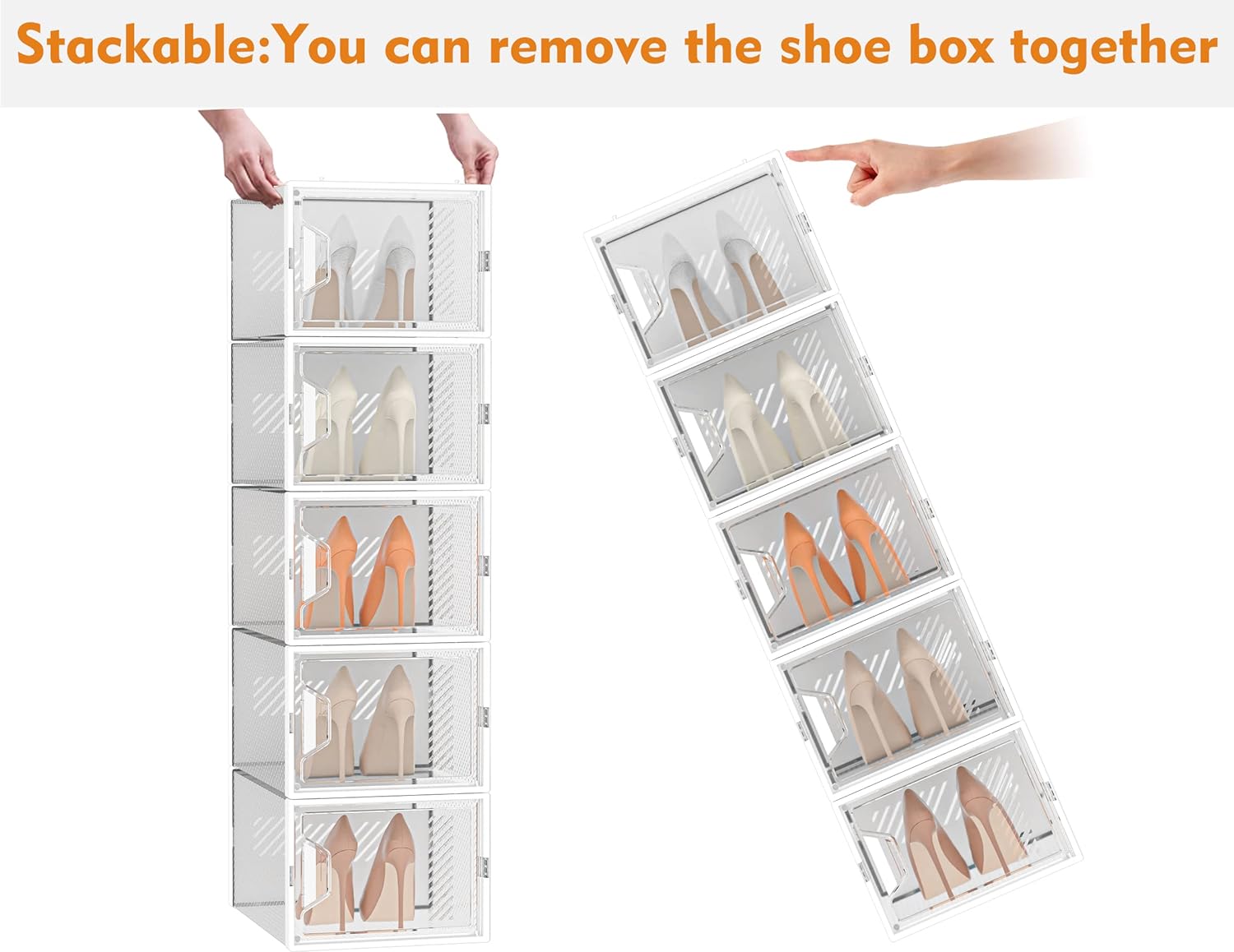 Skiennix Shoe Organizer - 12 Pack X-Large Clear Plastic Stackable Storage Boxes for Size 13