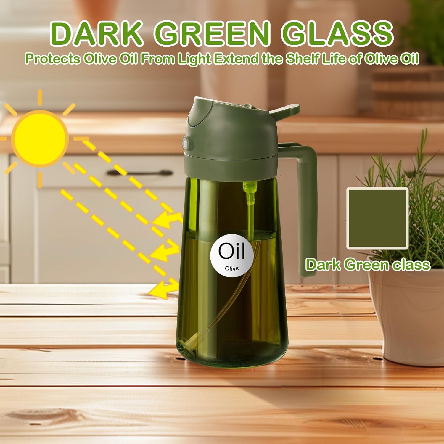 YARRAMATE 2Pcs Dark Green Oil Sprayer - 16oz Food-Grade Olive Oil Dispenser for Cooking & BBQ