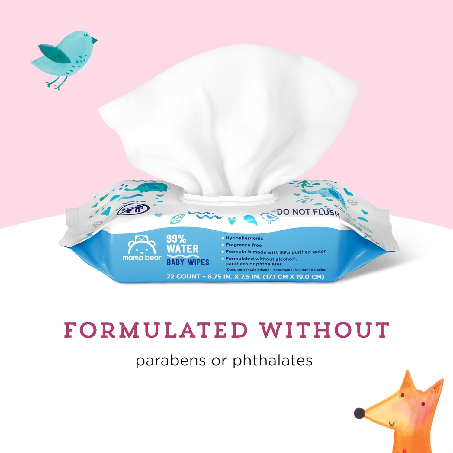 Mama Bear 99% Water Baby Wipes - Hypoallergenic & Fragrance-Free | 72 Count Pack of 6