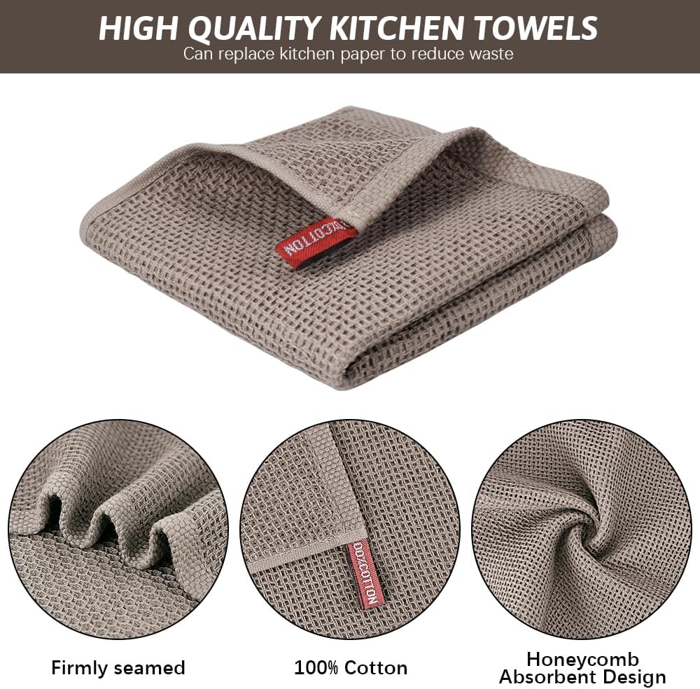 Nialnant Kitchen Towels Set - 100% Cotton Soft Absorbent Dishcloths | Quick Drying, 12x12 Inches, Multi-Color