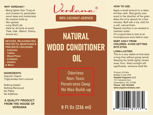 Verdana Natural Wood Conditioner Oil – 8 Fl Oz – Plant-Based, Odorless Furniture Conditioner for Wood Tables, Cabinets, Dressers & Antiques – Nourish, Polish & Protect – Non-Toxic Conditioning Oil
