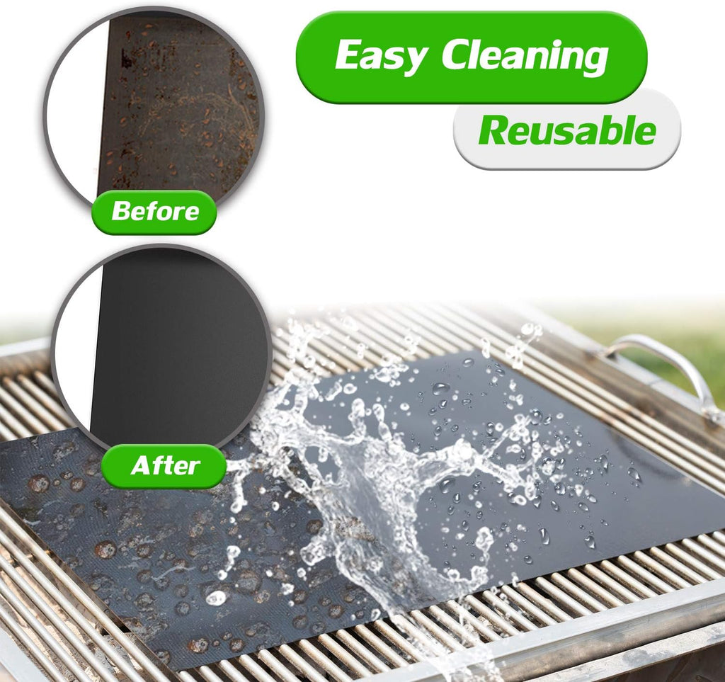 Renook Grill Mat Set of 6 | 100% Non-Stick Reusable Mats for Gas, Charcoal & Electric Grills - Easy to Clean, 15.75 x 13-Inch, Black