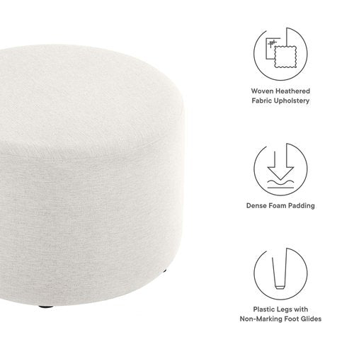 Modway Callum 23 Inch Round Ottoman in Ivory Fabric, Woven Heathered Fabric - Upholstered Ottoman for Living Room - Ottoman Side Table, Small Ottoman Coffee Table - Accent Table or Footrest Ottoman