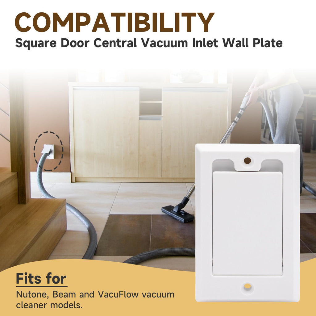 ANTOBLE Central Vacuum Square Door Inlet Wall Valve Plate Central Vacuum Wall Plate Replacement Parts for Nutone Beam VacuFlow Electrolux Central Vac System (2 Pack, No Electric Connector)