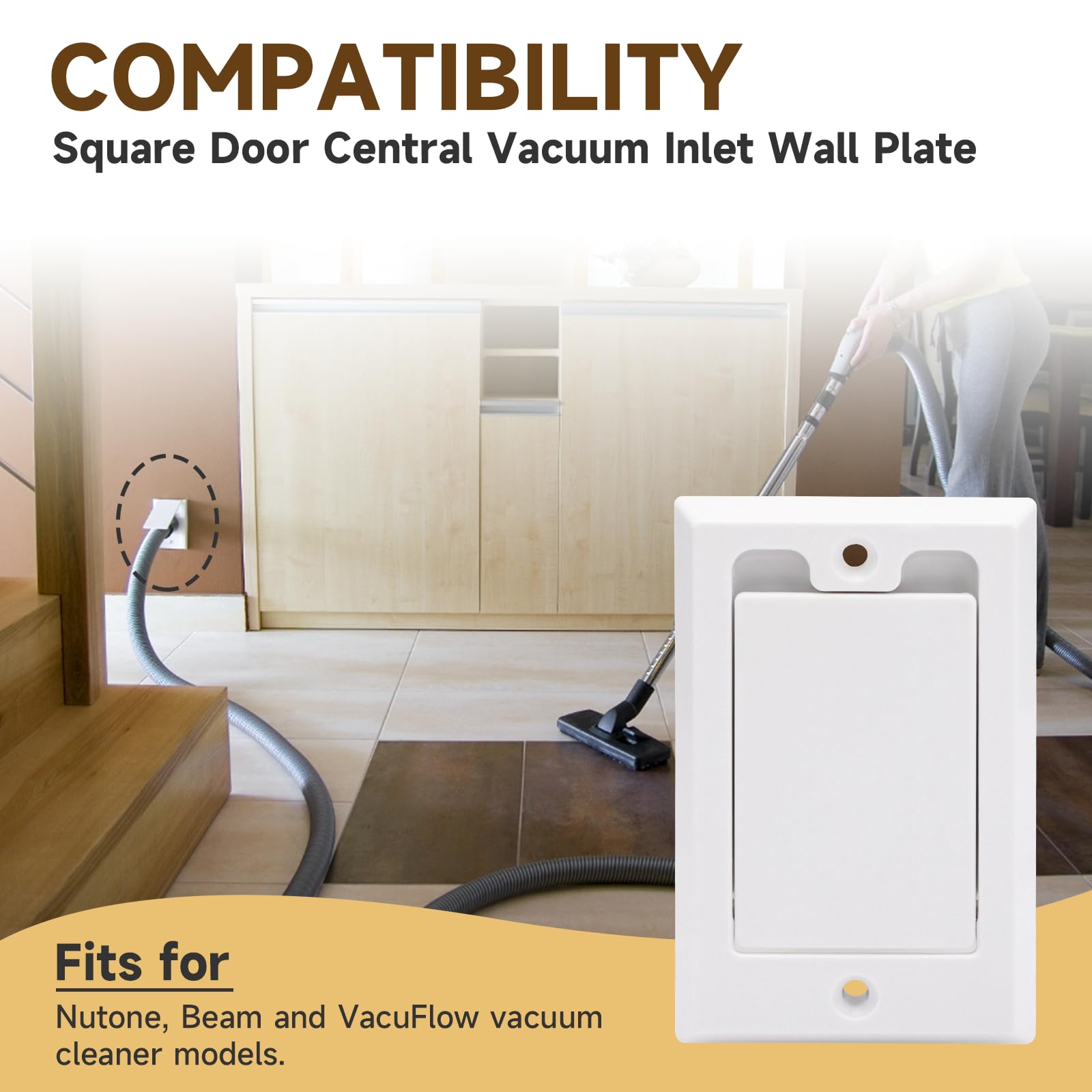 ANTOBLE Central Vacuum Square Door Inlet Wall Valve Plate Central Vacuum Wall Plate Replacement Parts for Nutone Beam VacuFlow Electrolux Central Vac System (2 Pack, No Electric Connector)