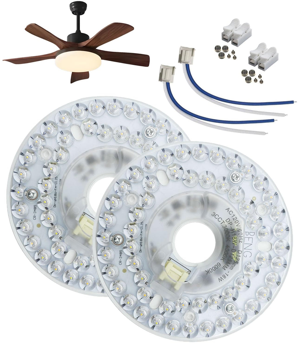 MouMouPurr 4.92'' LED Ceiling Fan Light Retrofit Kit, 18W Flush Mount Ceiling Light Replacement, 3CCT (3000K/4000K/6000K) Dimmable, for Hampton Bay, Harbor Breeze, Flush Mount Ceiling Lights, 2 Pack