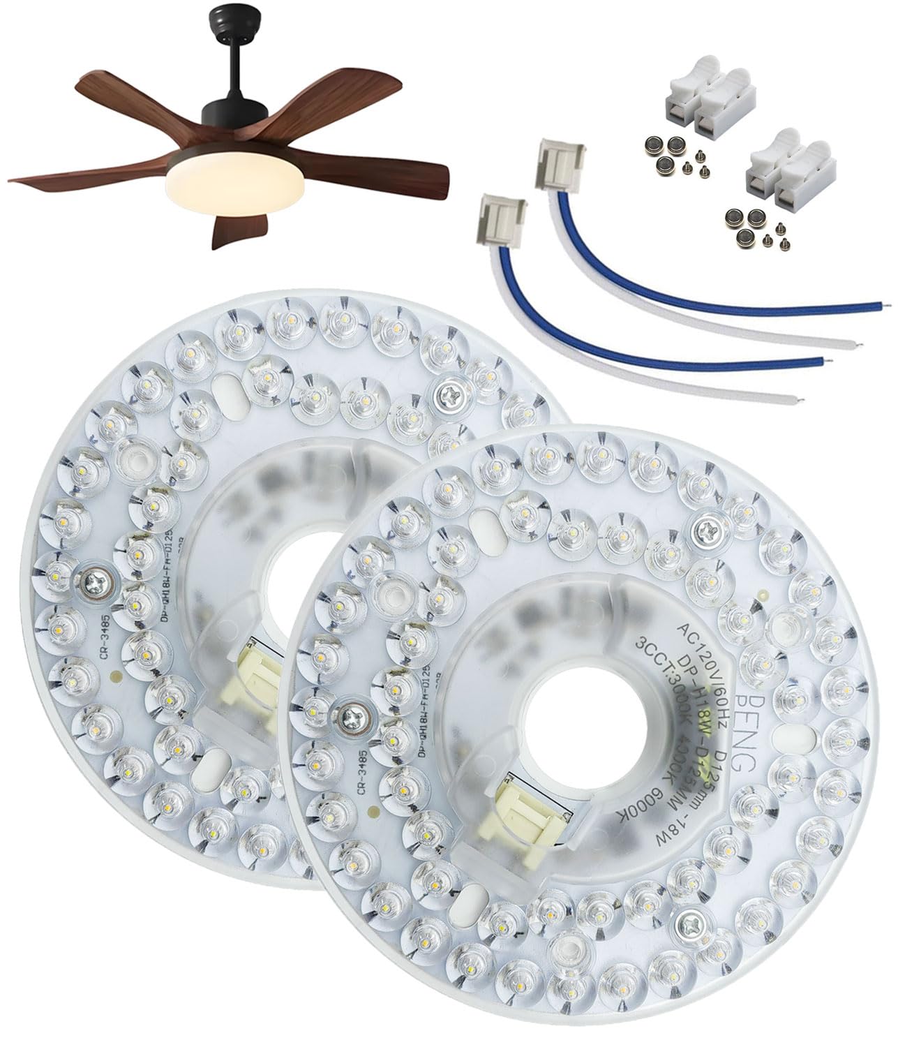 MouMouPurr 4.92'' LED Ceiling Fan Light Retrofit Kit, 18W Flush Mount Ceiling Light Replacement, 3CCT (3000K/4000K/6000K) Dimmable, for Hampton Bay, Harbor Breeze, Flush Mount Ceiling Lights, 2 Pack