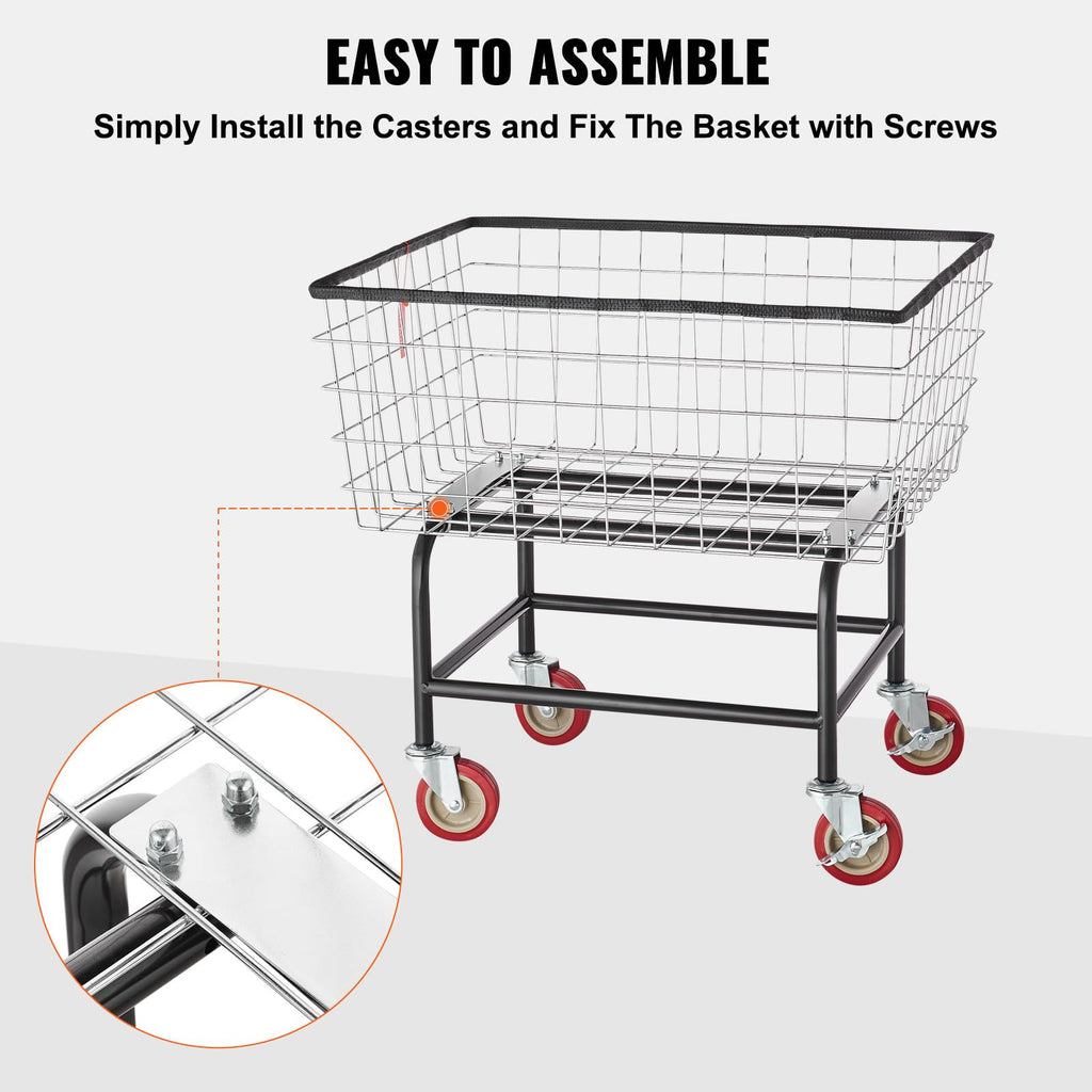 VEVOR Wire Laundry Cart, 2.8Bushel Wire Laundry Basket with Wheels, 26.7''x21.7''x26.4'' Commercial Basket Cart, Steel Frame with Chrome Finish, 4" Casters