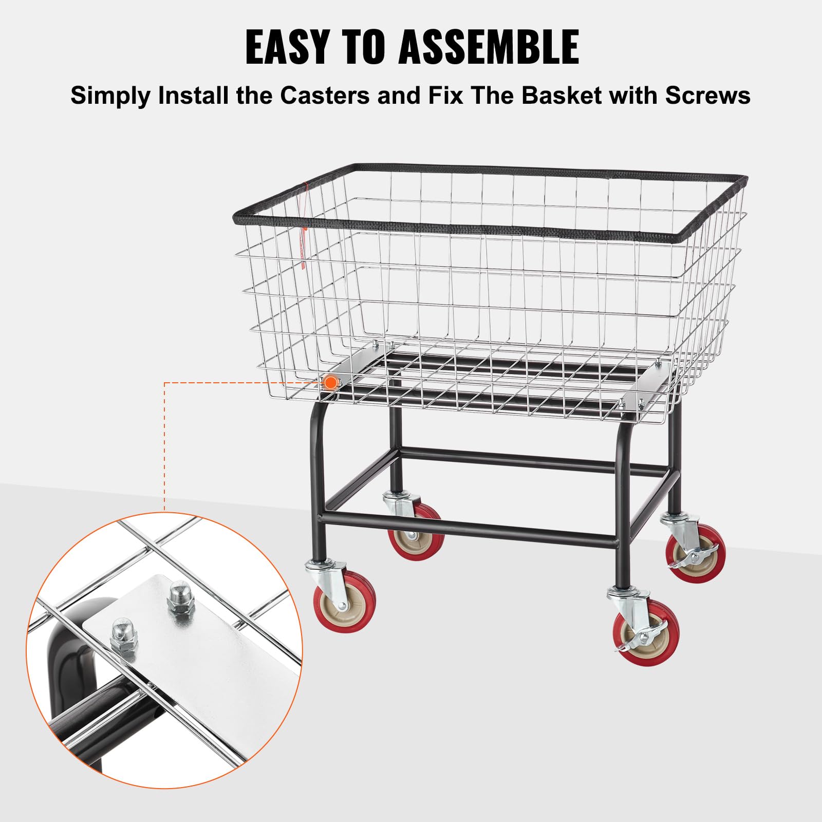 VEVOR Wire Laundry Cart, 2.8Bushel Wire Laundry Basket with Wheels, 26.7''x21.7''x26.4'' Commercial Basket Cart, Steel Frame with Chrome Finish, 4" Casters