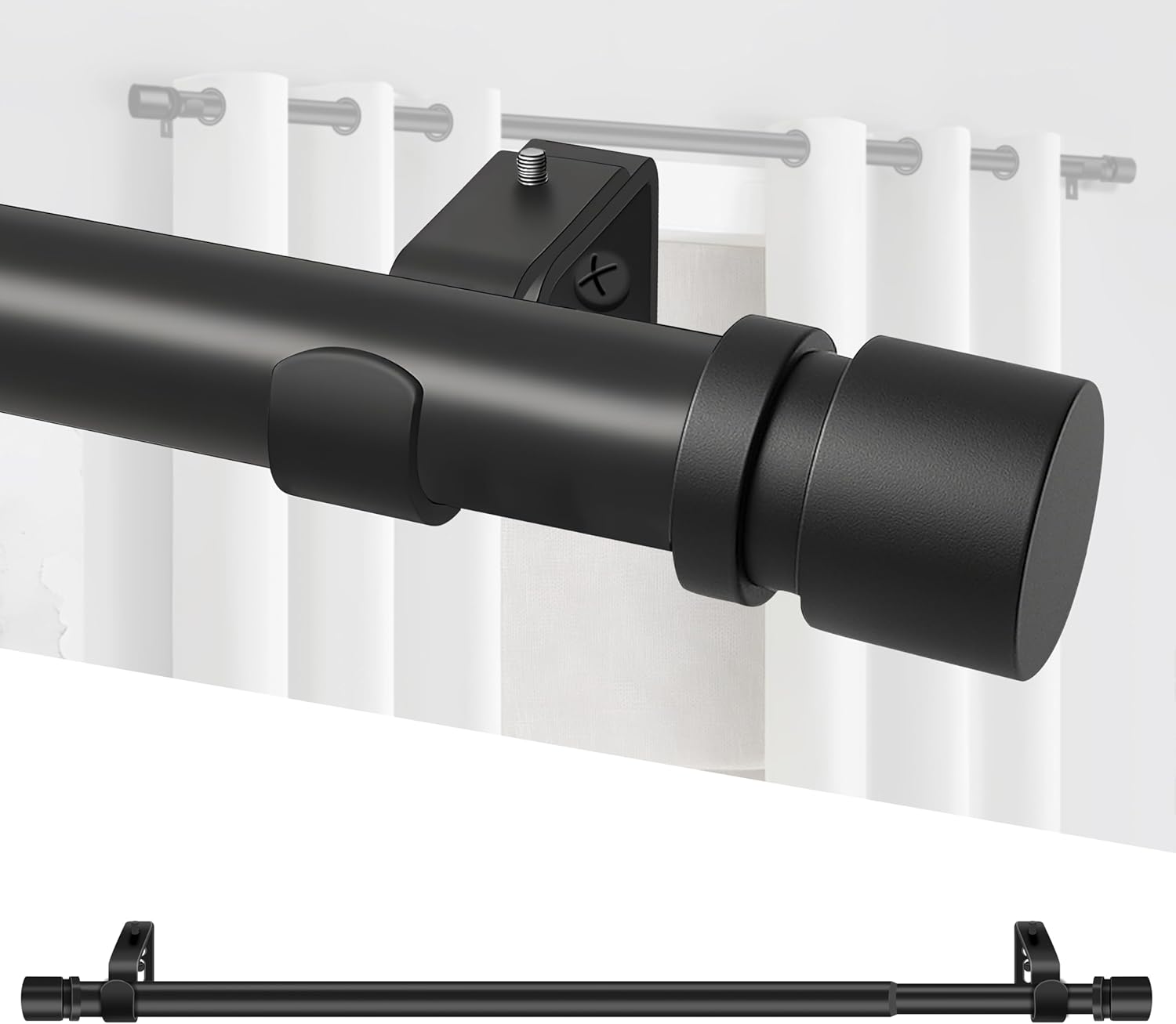 XDW-GIFTS Black Heavy Duty Curtain Rod - Adjustable 32 to 46 Inch, 1 Inch Diameter for Modern Decor