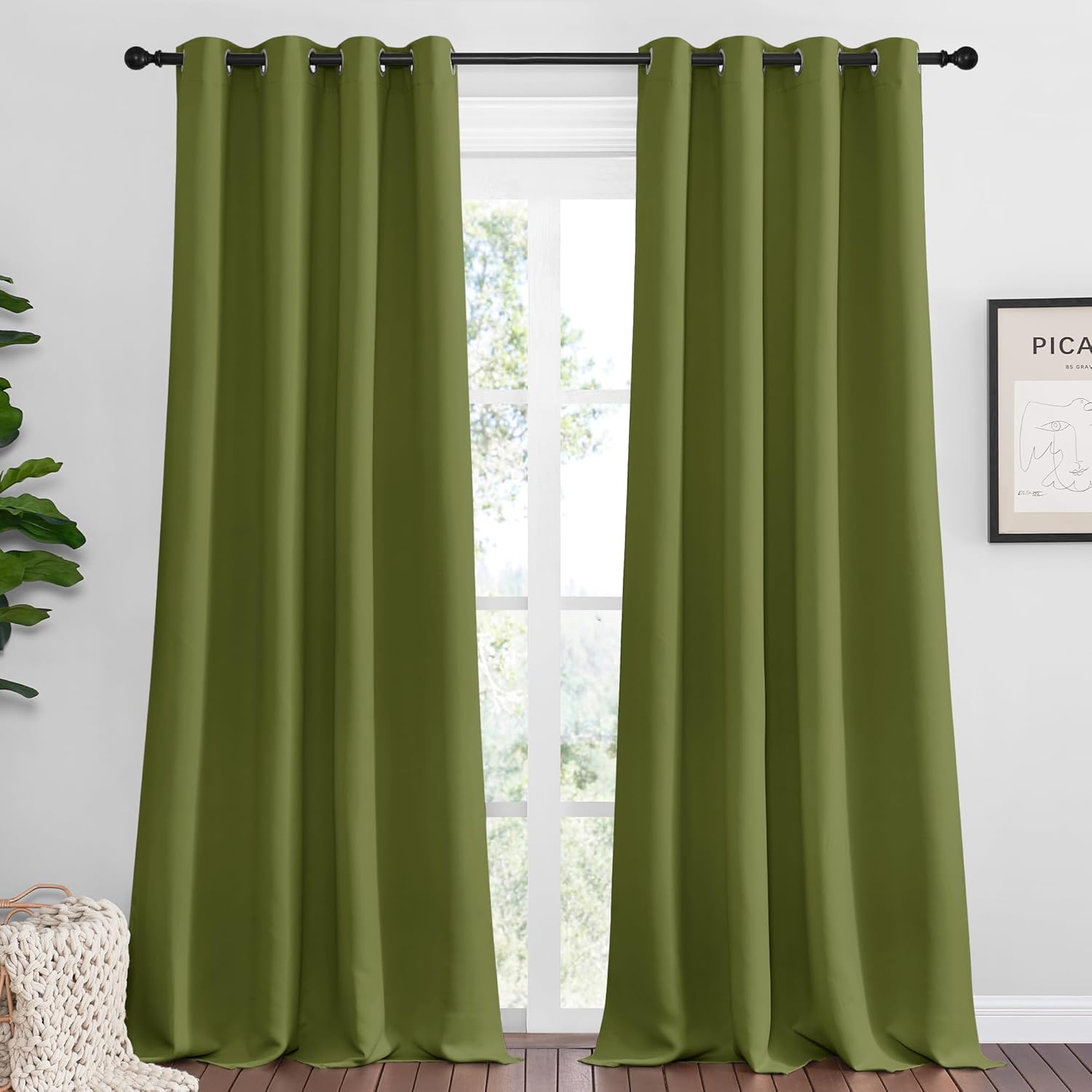 NICETOWN Olive Green Blackout Curtains - Thermal Insulated 120-Inch Long Drapes | 2 Panels, 55" Wide for Living Room