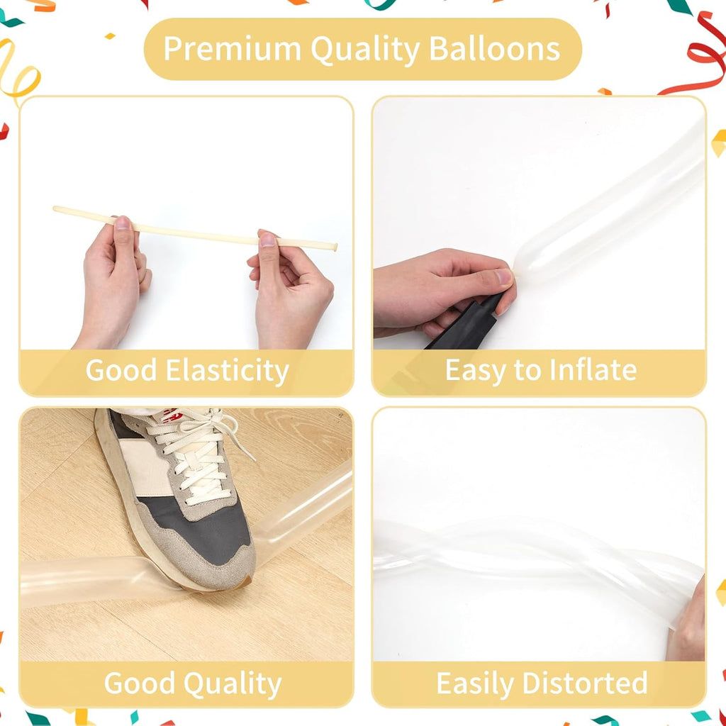 RUBFAC Clear Long Skinny Latex Balloons - 100pcs Transparent Twisting Balloons for Kids' Parties & Decorations
