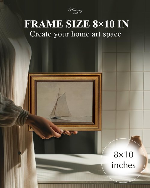 Gold Framed Vintage Wall Art - Seaview Painting Prints for Living Room | Aesthetic Home Decor (8"x10")