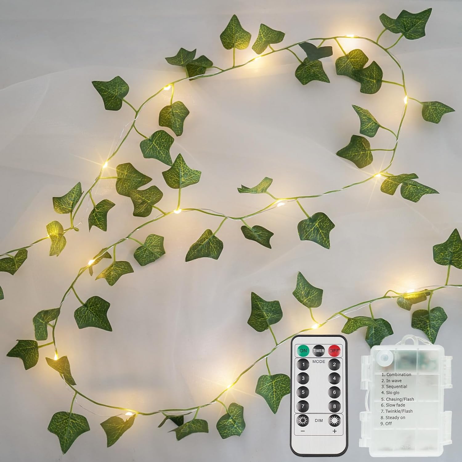 Suddus Ivy String Lights - 40 LED Fairy Lights with Remote | 13.1ft Battery Operated for Bedroom, Garden, Wedding Decor (Warm White)