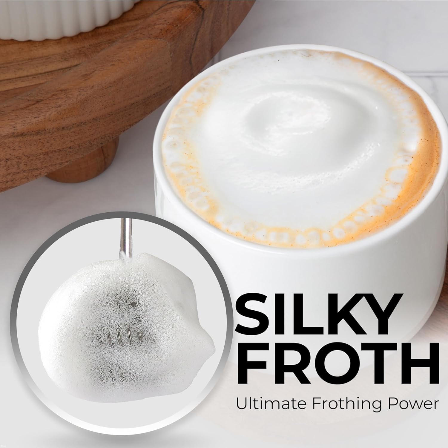 Zulay Kitchen Tornado Triple Whisk Milk Frother - Handheld Foam Maker for Coffee & Lattes - Black & Copper
