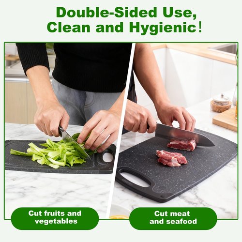 Cutting Boards,12.5"×7.7" Plastic Chopping Board Made From Natural Food Grade Material,BPA Free&Eco,Non Slip&Juice Groove,Dishwasher Safe,Double-Sided Usable,Dark Grey