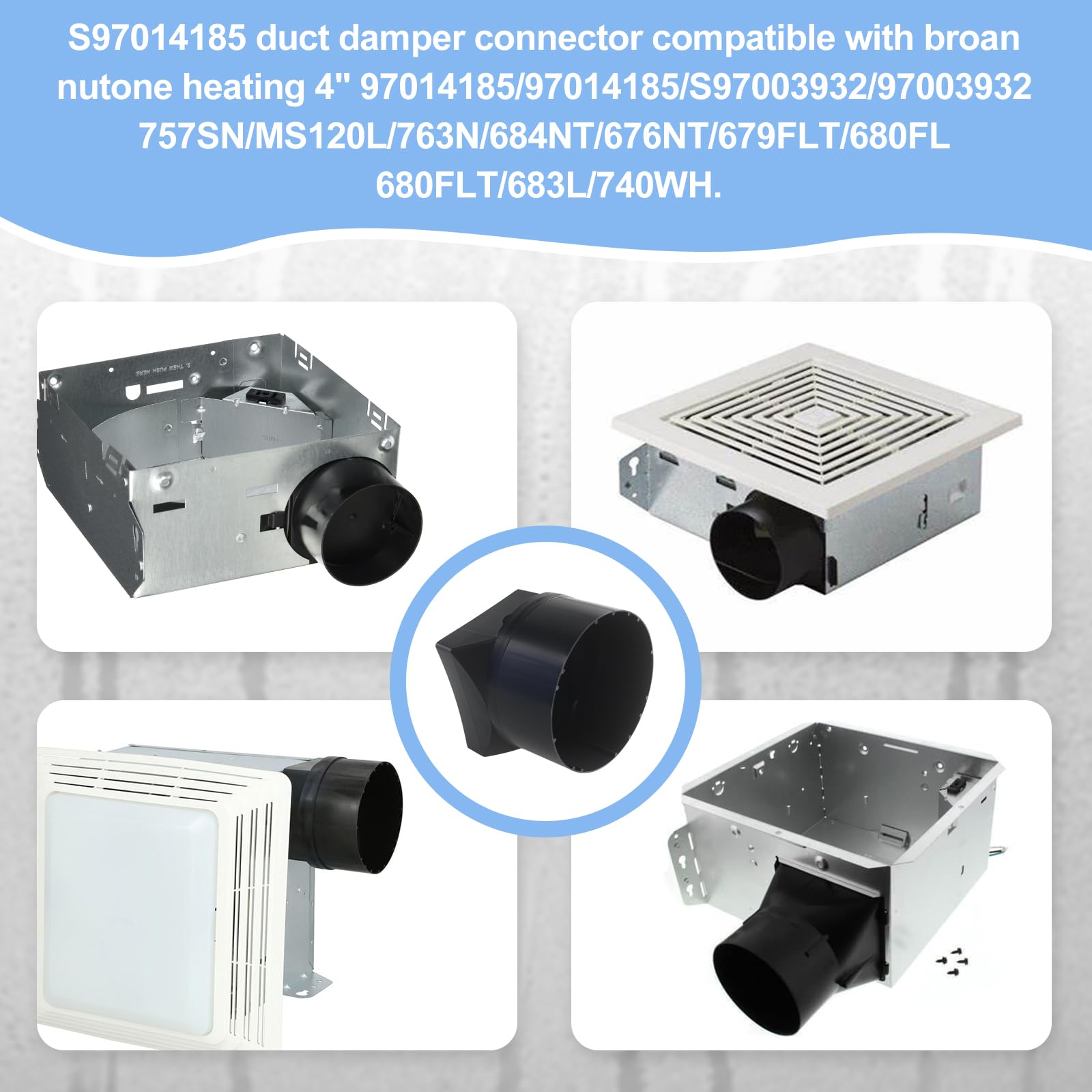TNITRIB S97014185 for Broan 4" Damper/Duct Connector, Fits for Broan Various Models Duct Adapter Replacement, Exhaust Fan Damper Replacement