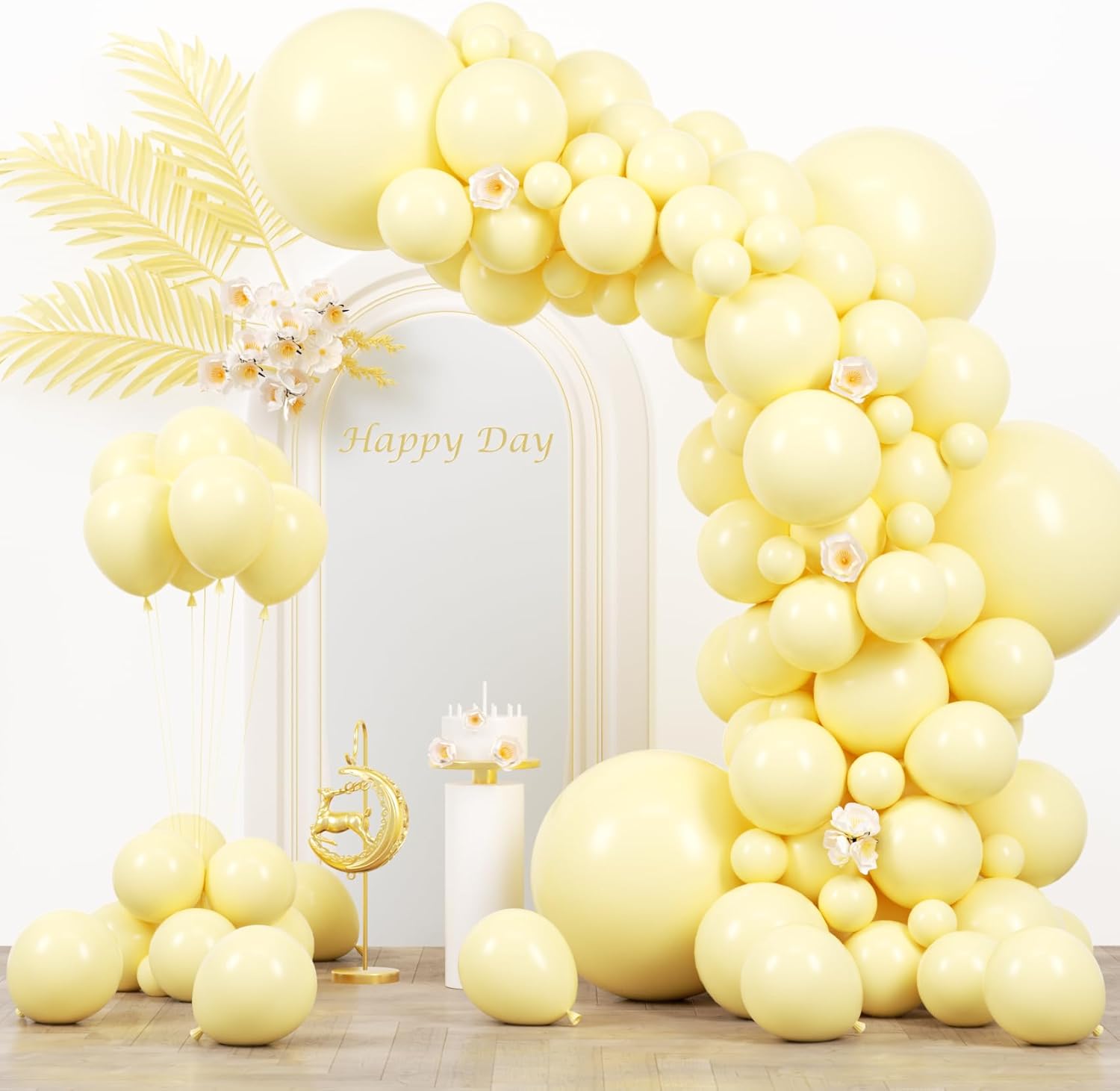 Voircoloria Pastel Yellow Balloon Garland Kit - 130pcs Latex Balloons in Various Sizes for Parties & Events