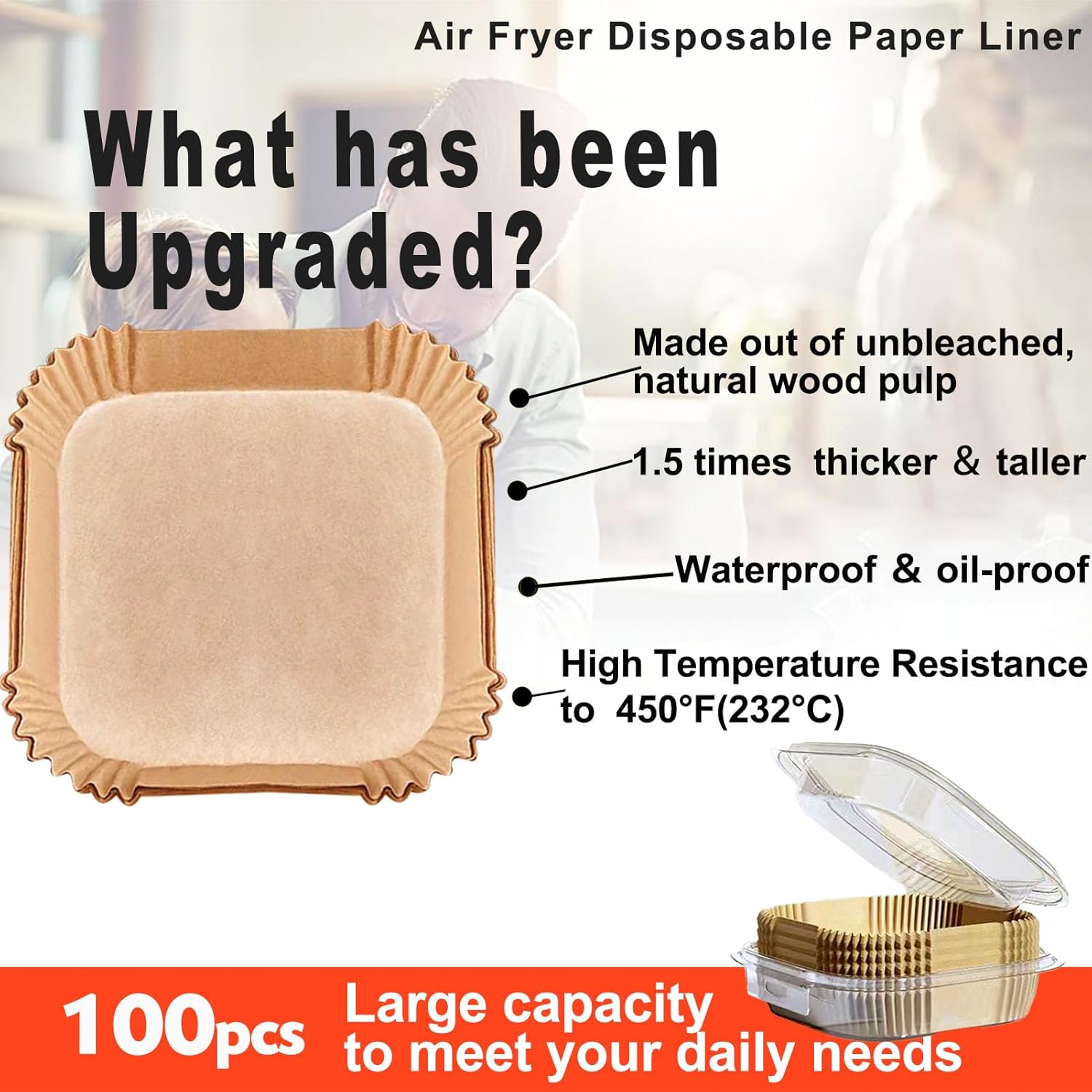 Skiennix Air Fryer Disposable Paper Liners - 10 Inch Square, 100 Pcs Non-Stick Parchment for 8-12QT Fryers