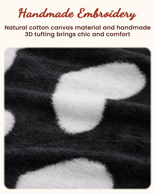 Kokaaee Valentines Pillow Covers 18x18 Inch Set of 2 - Plush Faux Fur Black White Love Hearts Valentines Day Jacquard Throw Pillow Covers Decorations Soft Home Decor for Couch, Sofa, or Bed
