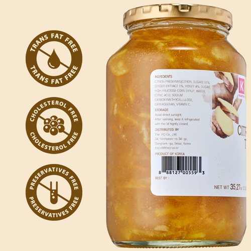 KPANTRY Honey Citron & Ginger Tea - Korean Marmalade with Fresh Yuzu, Ginger & Sundry Honey - Ideal for Salad, Jam, Hot & Cold Tea, Smoothie & Throat Soothing - 35.27 oz (2 Pack)