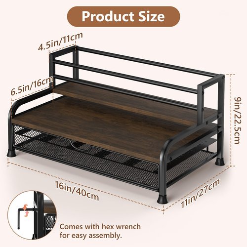 Coffee Syrup Rack Organizer, 3-Tier 8 Bottles Syrup Rack with Pod Holder Drawer for Nespresso Pods, Holds up to 30 Big or 40 Small Capsules, Countertop Coffee Bar Organizer for Kitchen Cafe