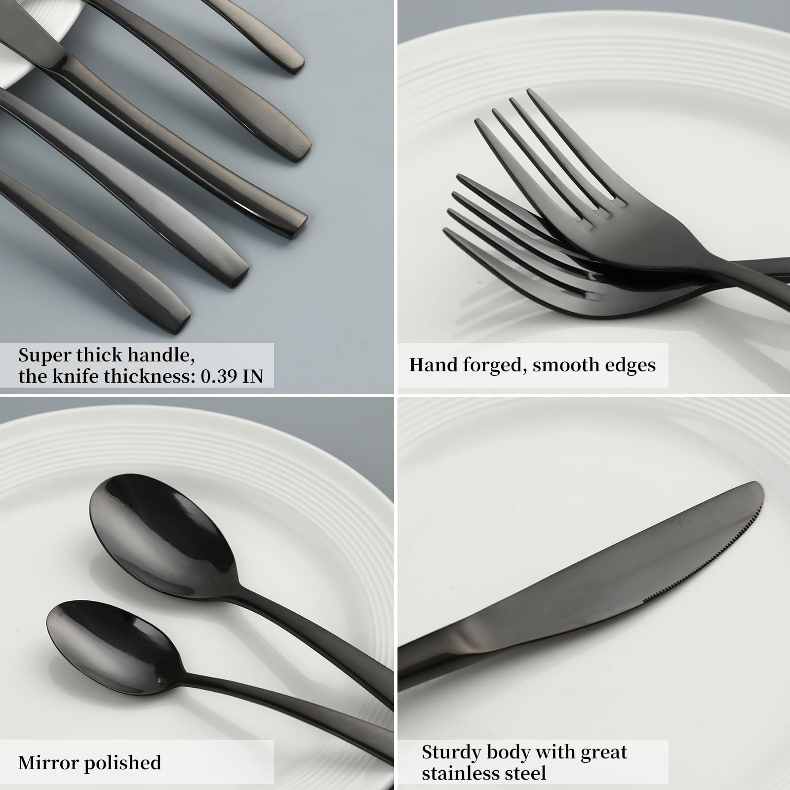 LIDEYING Black 60 Piece Silverware Set,Stainless Steel Flatware Set for 12,18/0 Rust-Proof Cutlery Set with Forks & Spoons,Mirror Polished Dishwasher Safe - Heavy Duty Tableware for Home & Dining