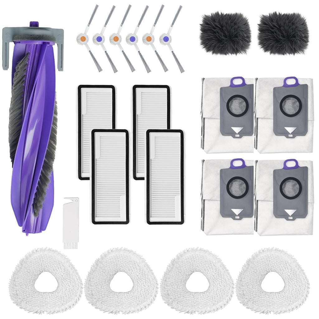 LUZMQ 22 Pack Replacement Parts for Narwal Freo Z Ultra Robot Vacuum Cleaner, 1 Main Roller Brush 6 Side Brushes 4 Hepa Filters 4 Mop Pads 4 Vacuum Bags 2 Baseboard Rag1Clean Tool