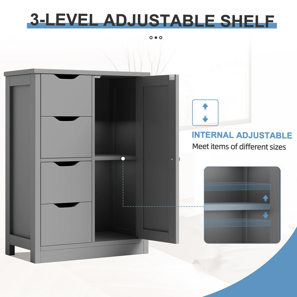 Shintenchi Bathroom Floor Storage Cabinet, Wooden Storage Organizer with 4 Drawers and 1 Cupboard, Freestanding Bathroom Furniture, Home Storage Unit with Adjustable Shelf, Black